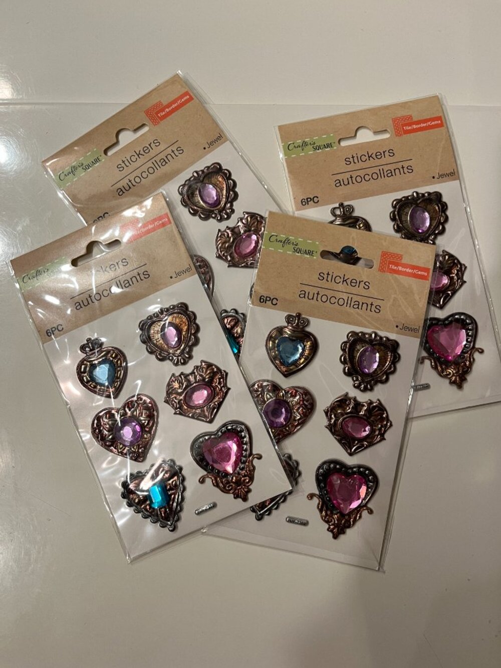 Heart Jewel Look Stickers Craft SGreat for crafts, scrapbooking & decor (4 pks) - Picture 6 of 9